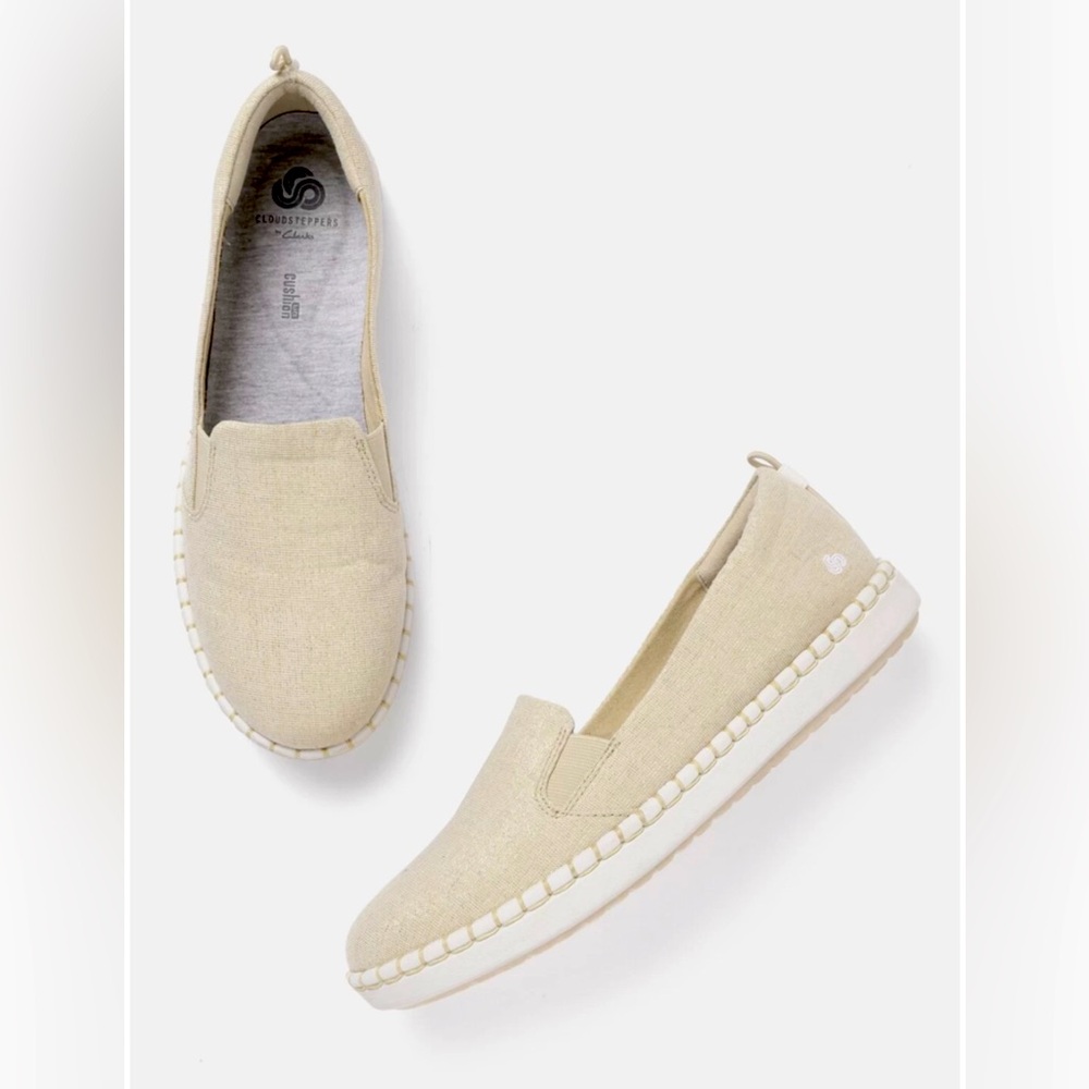 NWT CLOUDSTEPPERS by Clarks Slip On Shoes in Soft Gold
